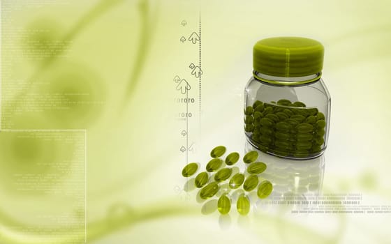 Digital illustration of capsule bottle in colour background