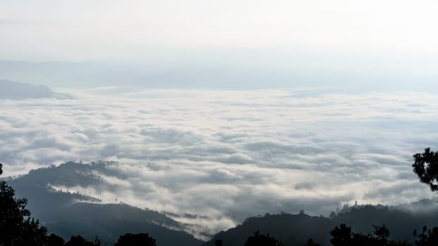 Landscape of cloud above cordillera in the morning from high mountain at viewpoint Huai Nam Dang national park, Chiang Mai and Mae Hong Son province, Thailand