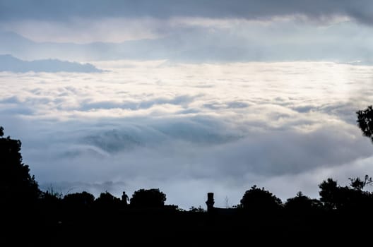 Landscape of cloud above cordillera in the morning from high mountain at viewpoint Huai Nam Dang national park, Chiang Mai and Mae Hong Son province, Thailand