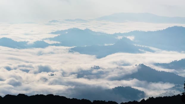 Landscape of cloud above cordillera in the morning from high mountain at viewpoint Huai Nam Dang national park, Chiang Mai and Mae Hong Son province, Thailand
