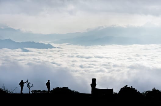 Landscape of cloud above cordillera in the morning from high mountain at viewpoint Huai Nam Dang national park, Chiang Mai and Mae Hong Son province, Thailand