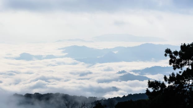 Landscape of cloud above cordillera in the morning from high mountain at viewpoint Huai Nam Dang national park, Chiang Mai and Mae Hong Son province, Thailand