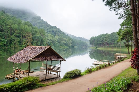 Pang Ung. Beautiful forest lake in the morning. Mae Hong Son. Thailand.