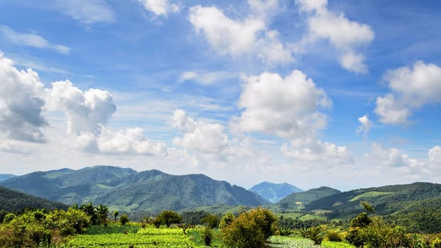 Beautiful nature landscape of sky above the mountain range at  Mae Hong Son province, Northern Thailand