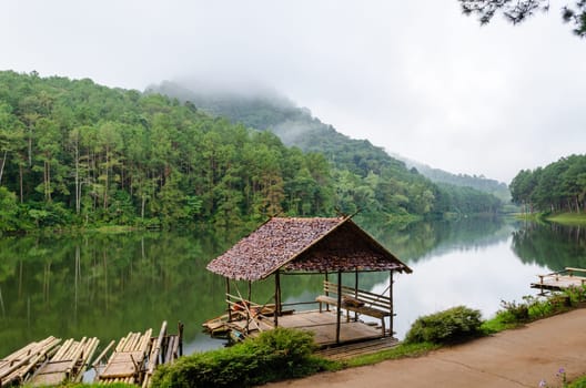 Pang Ung. Beautiful forest lake in the morning. Mae Hong Son. Thailand.