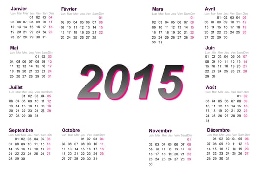 European french 2015 year calendar with week starting from monday