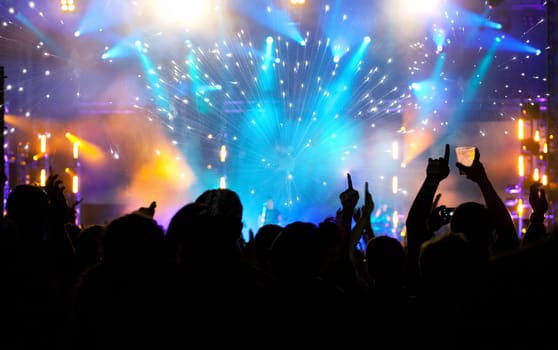 Fireworks and crowd celebrating the New year