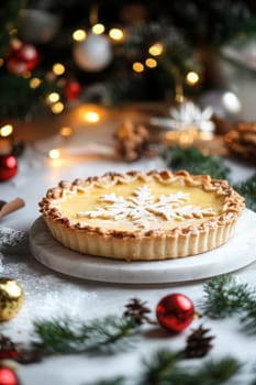 New Year's pie on a white table, Generative AI, food