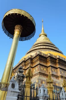 Ancient pagodas at Wat Phra That Lampang Luang temple at Lampang Province in northern Thailand