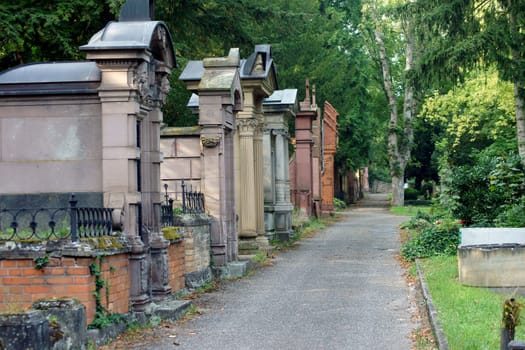 Mainz,Germany – September 05,2014: Family graves and tombs at the main cemetery of the city of Mainz on September 5,2014 in Mainz.