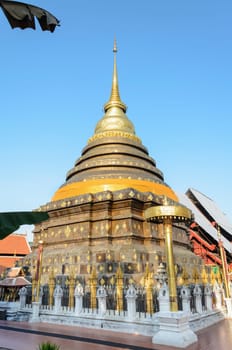 Ancient pagodas at Wat Phra That Lampang Luang temple at Lampang Province in northern Thailand