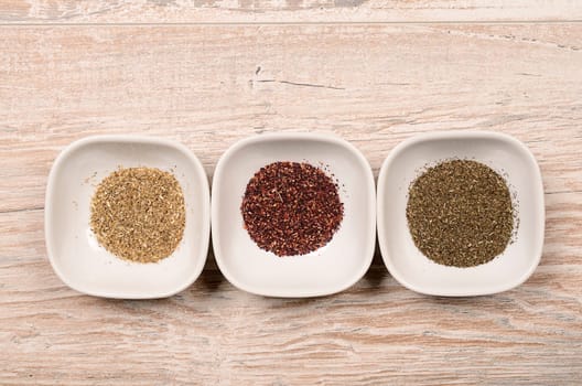 Tea assortment on an old rustic wooden background