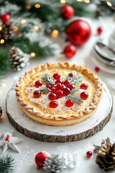 New Year's pie on a white table, Generative AI, food
