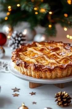 New Year's pie on a white table, Generative AI, food