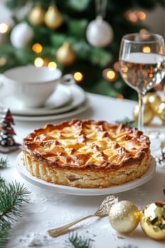 New Year's pie on a white table, Generative AI, food