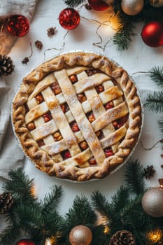 New Year's pie on a white table, Generative AI, food