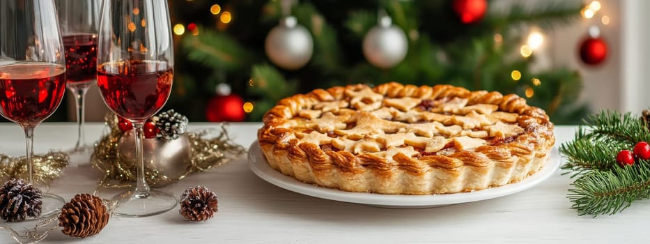 New Year's pie on a white table, Generative AI, food