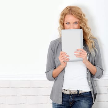 Beautiful modern woman using digital tablet