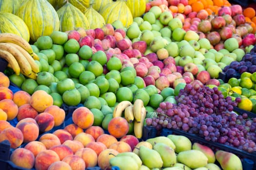 Variety of fresh organic fruits on the street stall
