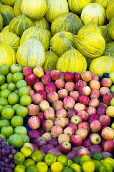 Variety of fresh organic fruits on the street stall