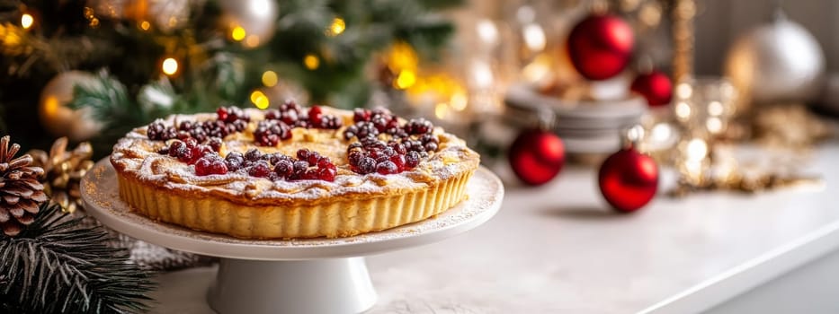 New Year's pie on a white table, Generative AI, food