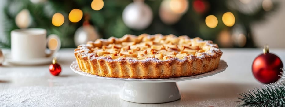 New Year's pie on a white table, Generative AI, food