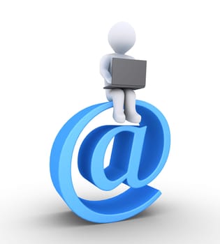 3d person using a laptop is sitting on an e-mail symbol