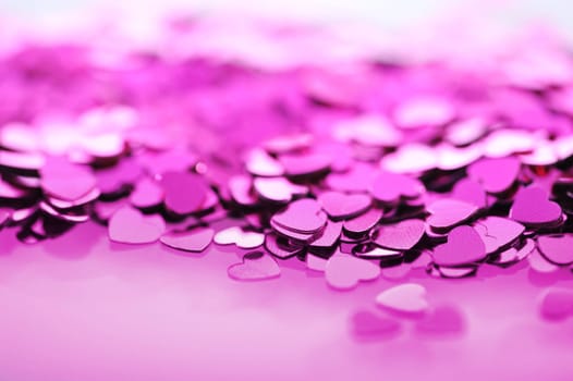 Detailed view of many small pink glitter hearts