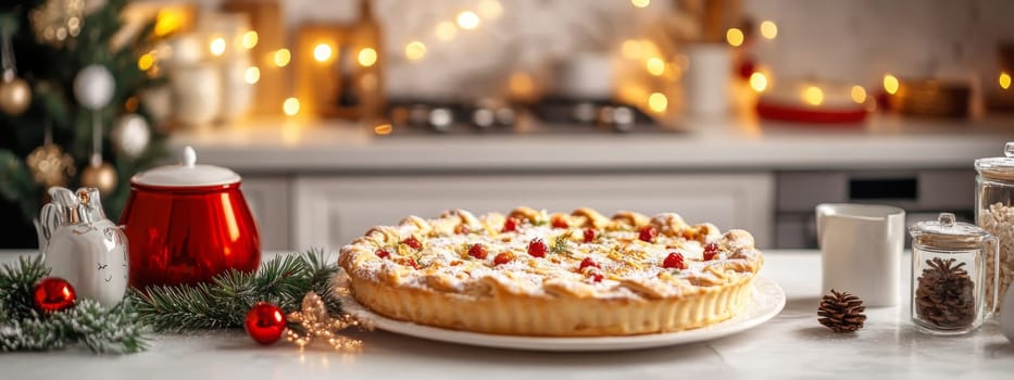 New Year's pie on a white table, Generative AI, food