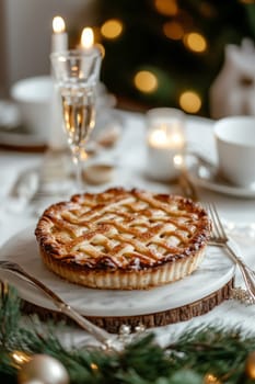 New Year's pie on a white table, Generative AI, food
