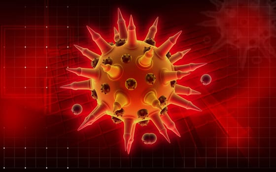 Digital illustration of Flu virus in colour background