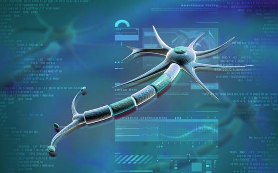 Digital illustration of neuron in colour background