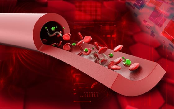 Digital illustration of blood cell in colour background