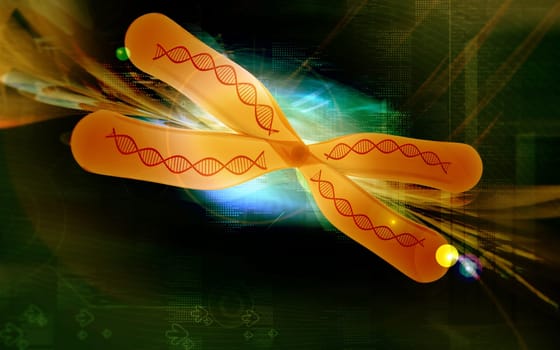 Digital illustration of chromosome in colour background