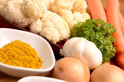 Cooking ingredients on a kitchen table