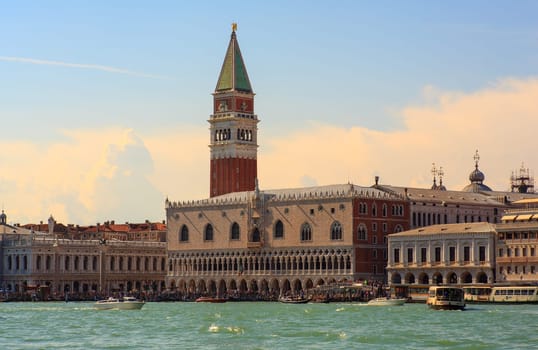 View of Doge's palace and St. Mark's campanile in Venice, Italy