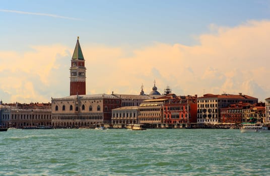 View of Doge's palace and St. Mark's campanile in Venice, Italy