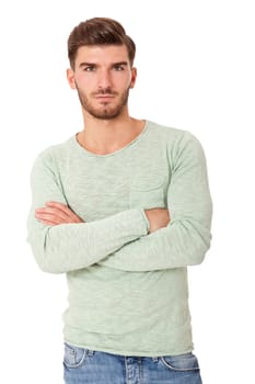 Good looking young man attractive in casual clothes with beard portrait isolated on white background