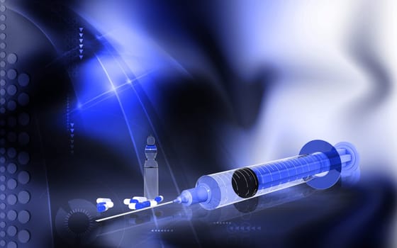 Digital illustration of syringe in colour background