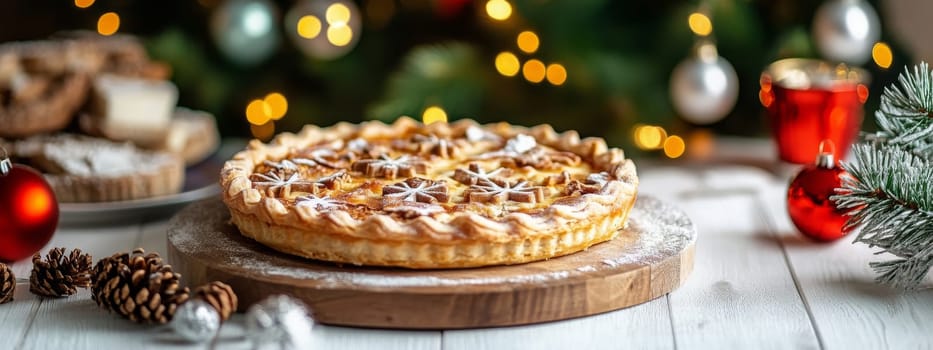 New Year's pie on a white table, Generative AI, food