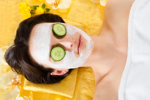 Directly above shot of woman with face in beauty spa