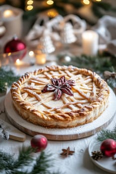 New Year's pie on a white table, Generative AI, food