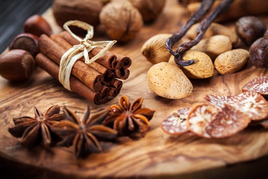 Christmas spices, nuts and baking ingredients