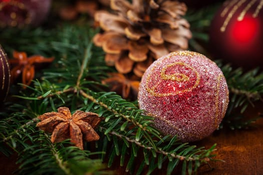 Christmas decoration on wooden table