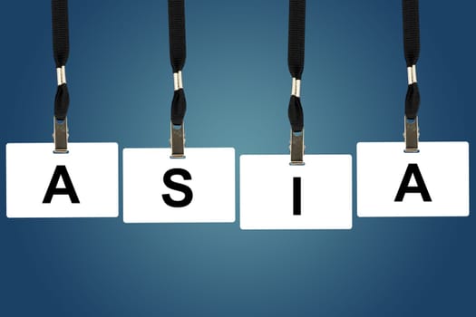asia word on badge with blue background
