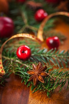 Christmas decoration on wooden table