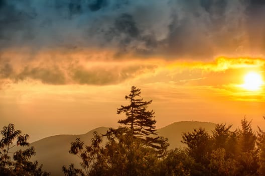 Blue Ridge Parkway Autumn Sunset over Appalachian Mountains