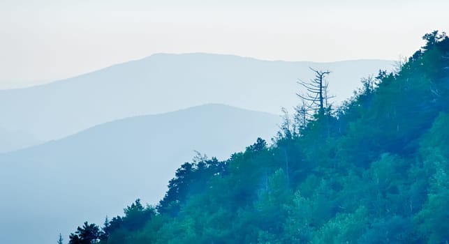 Panorama  of mountain ridges silhouettes
