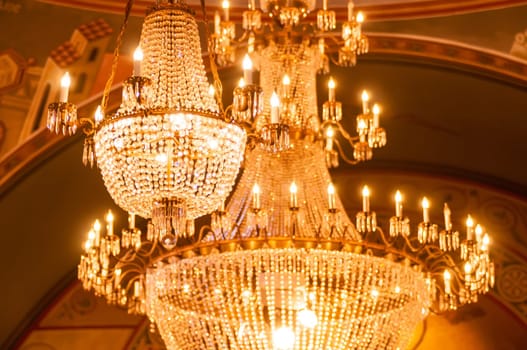 Chrystal chandelier close-up. Glamour