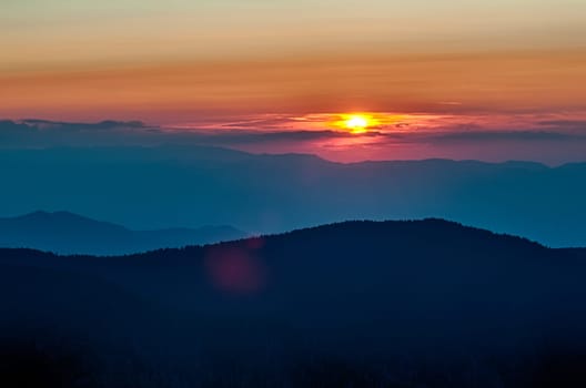 Blue Ridge Parkway Autumn Sunset over Appalachian Mountains